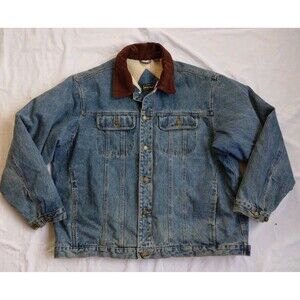 Vintage High Noon Jacket Blue Denim Sherpa Lined Western Trucker Coat Men's XL